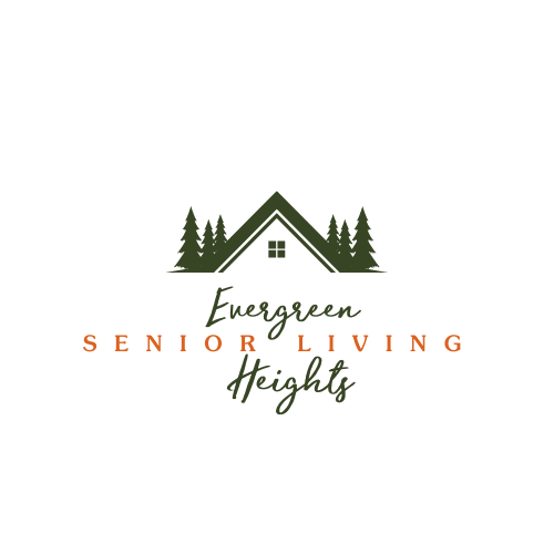 a logo for a senior living facility with a house and trees